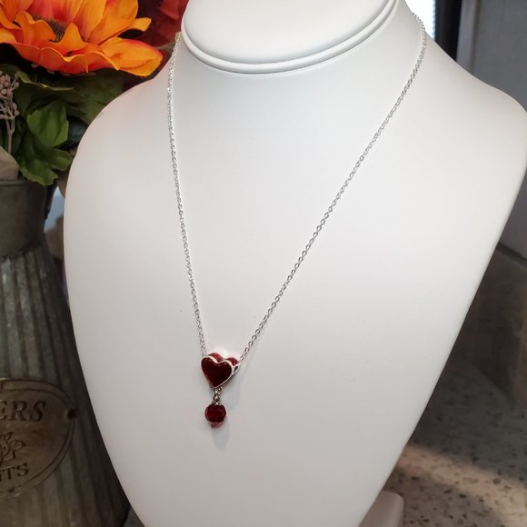 Swarovski Jewelry - NWOT Swarovski Crystal Elements Red Heart Necklace Fine Silver Plated